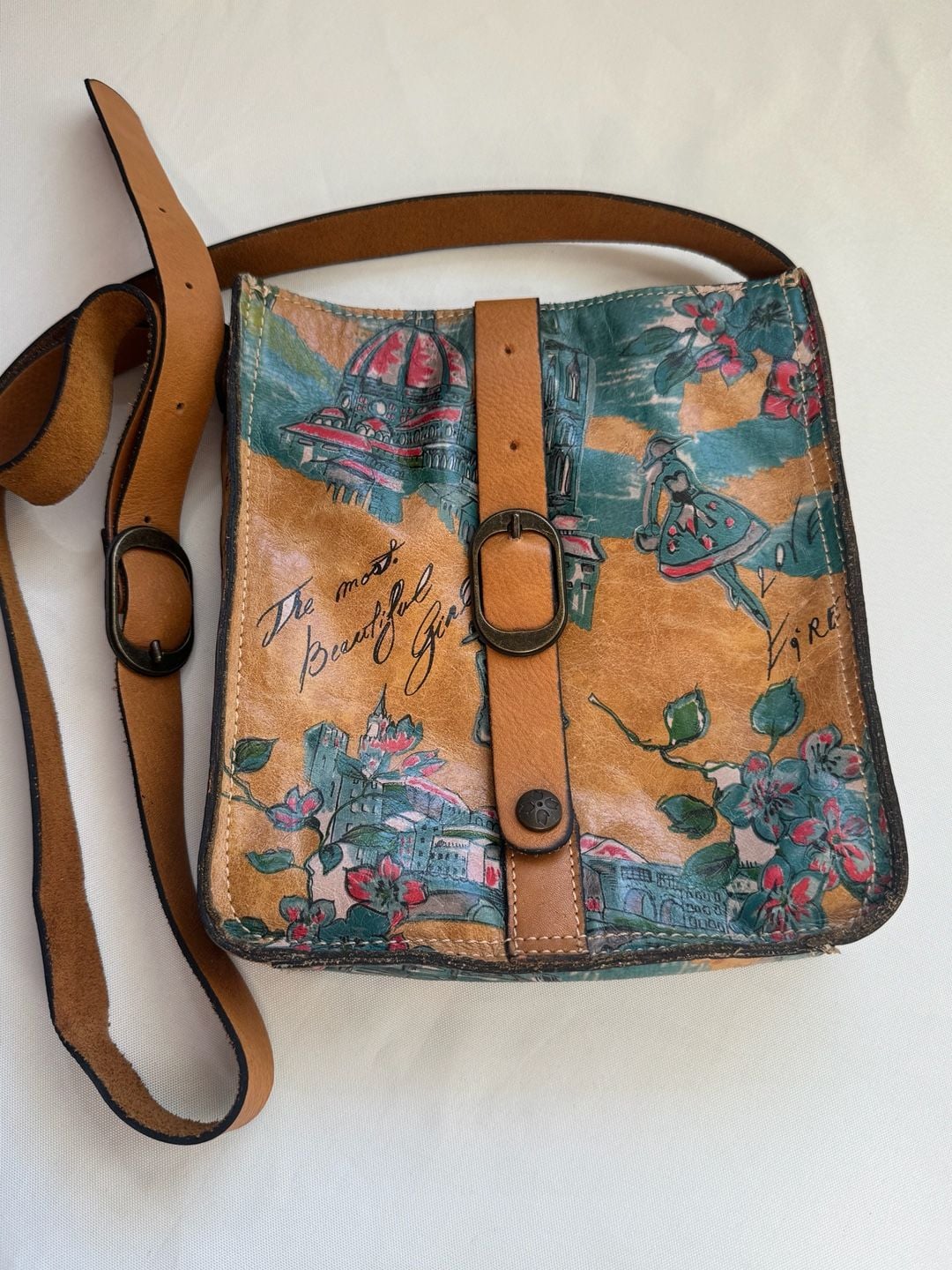 Patricia Nash Italian Leather Florence Floral Crossbody Bag Boho Y2K 2
