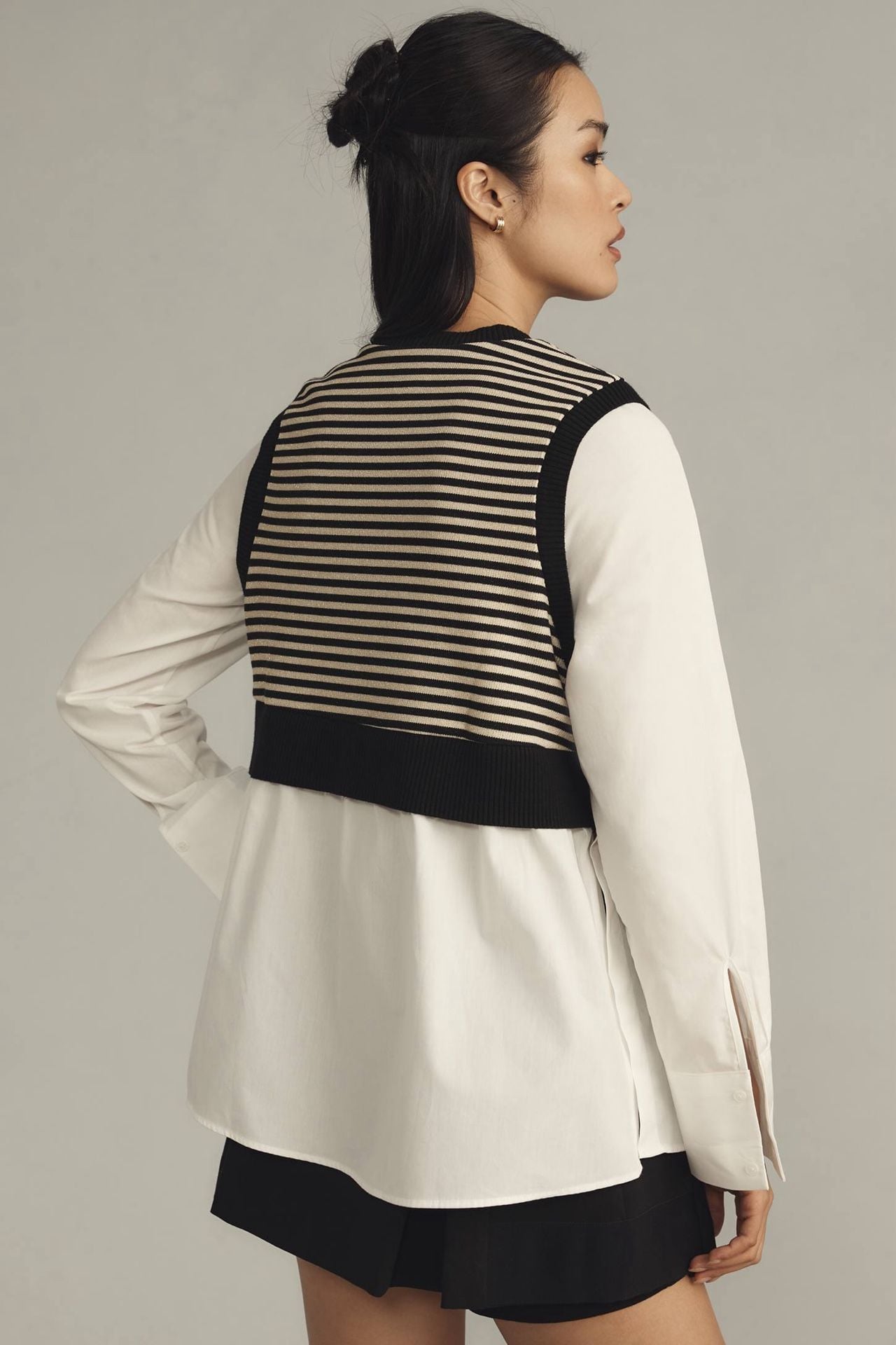 NWT Maeve Long-Sleeve Linen Twofer Sweater Vest Top Size Small 3