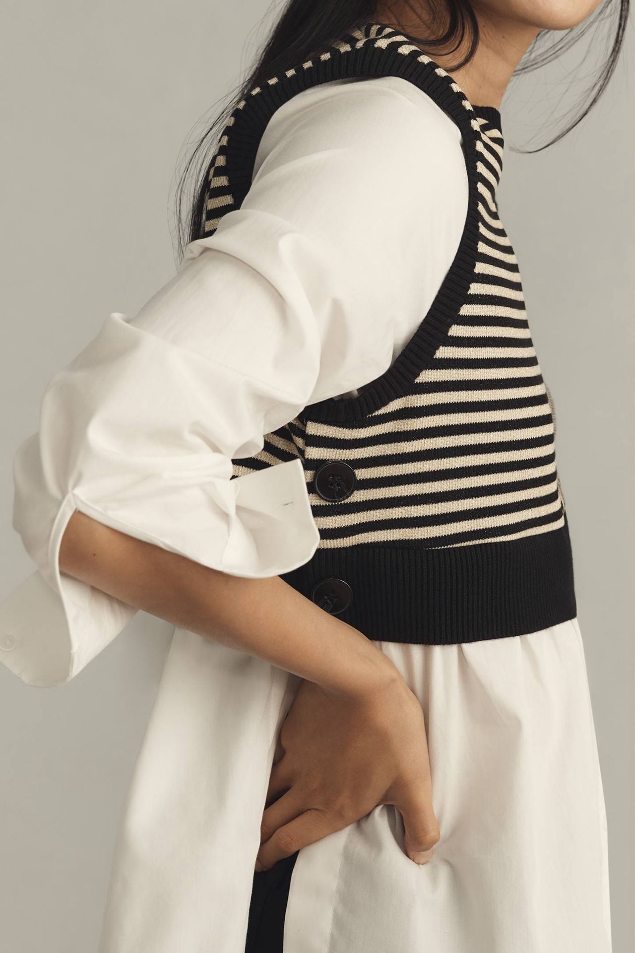 NWT Maeve Long-Sleeve Linen Twofer Sweater Vest Top Size Small 4