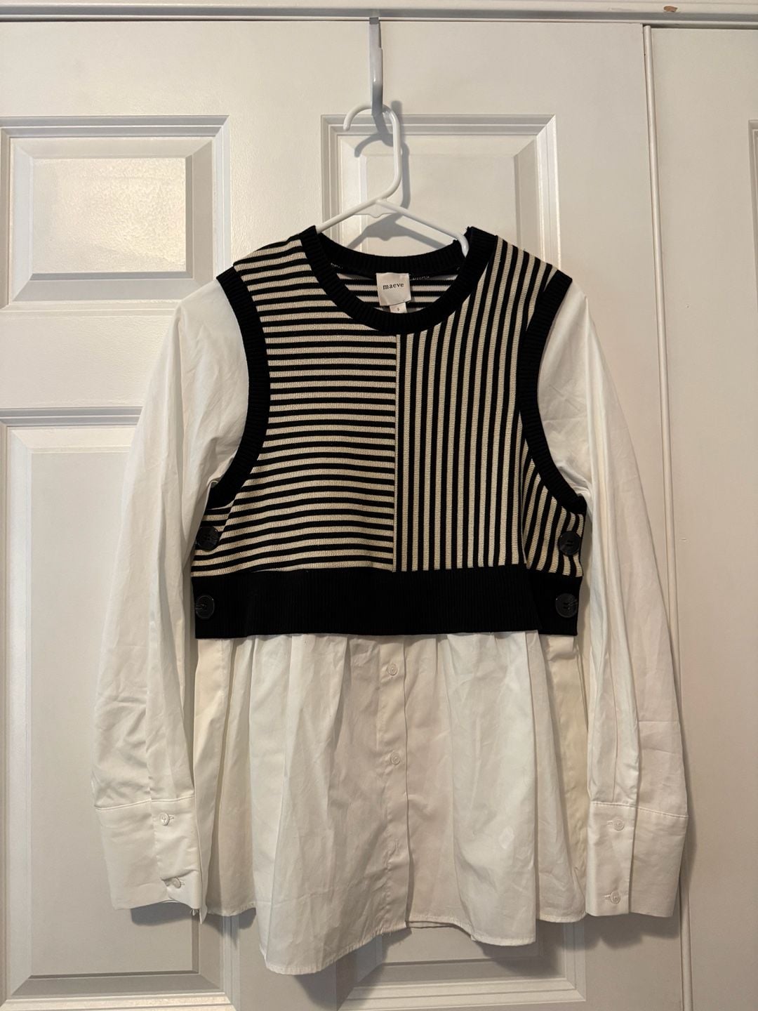 NWT Maeve Long-Sleeve Linen Twofer Sweater Vest Top Size Small 5
