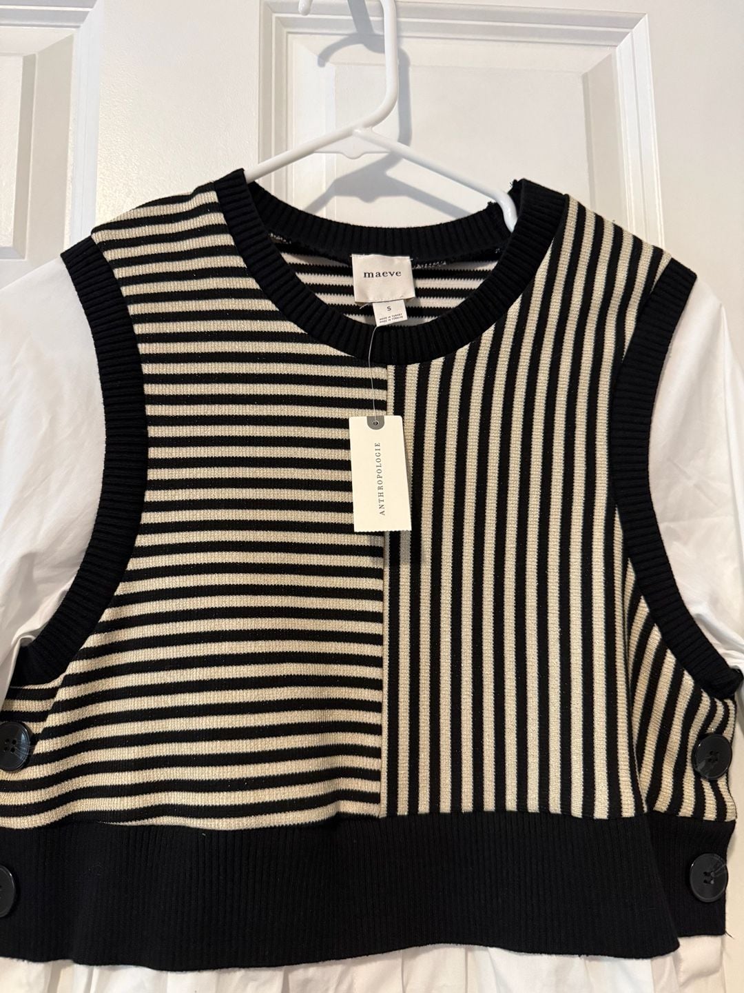NWT Maeve Long-Sleeve Linen Twofer Sweater Vest Top Size Small 9