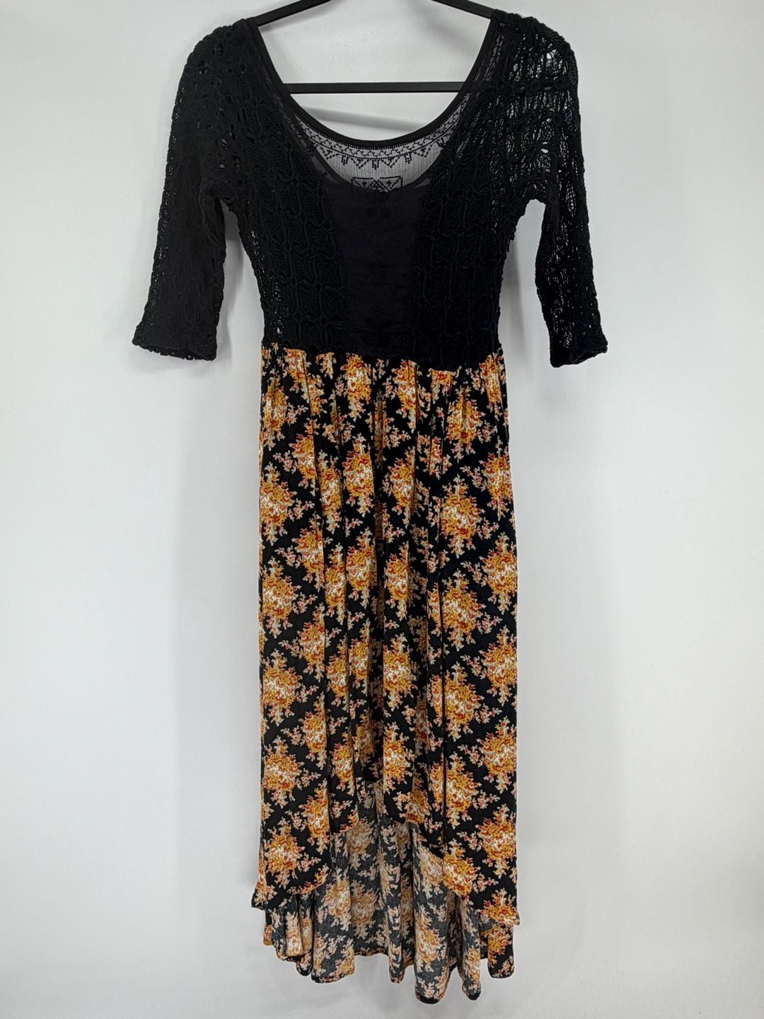Free People Lonesome Dove Dress Size 6 Black Floral High Low Boho 2