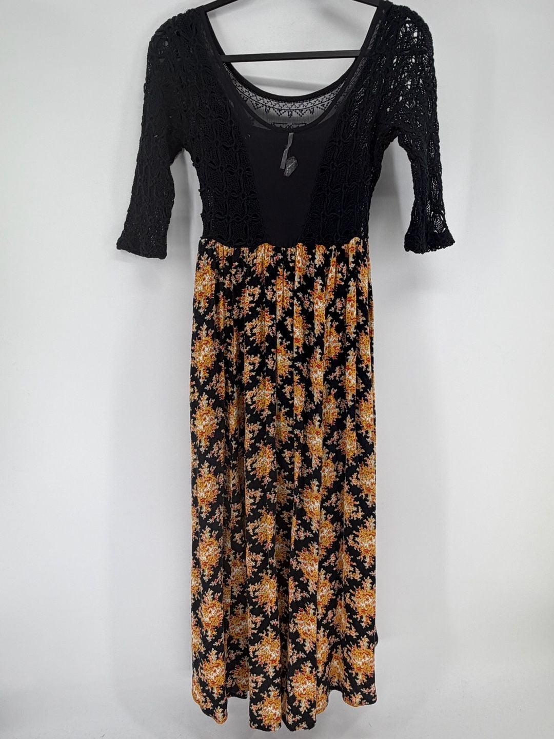 Free People Lonesome Dove Dress Size 6 Black Floral High Low Boho 3