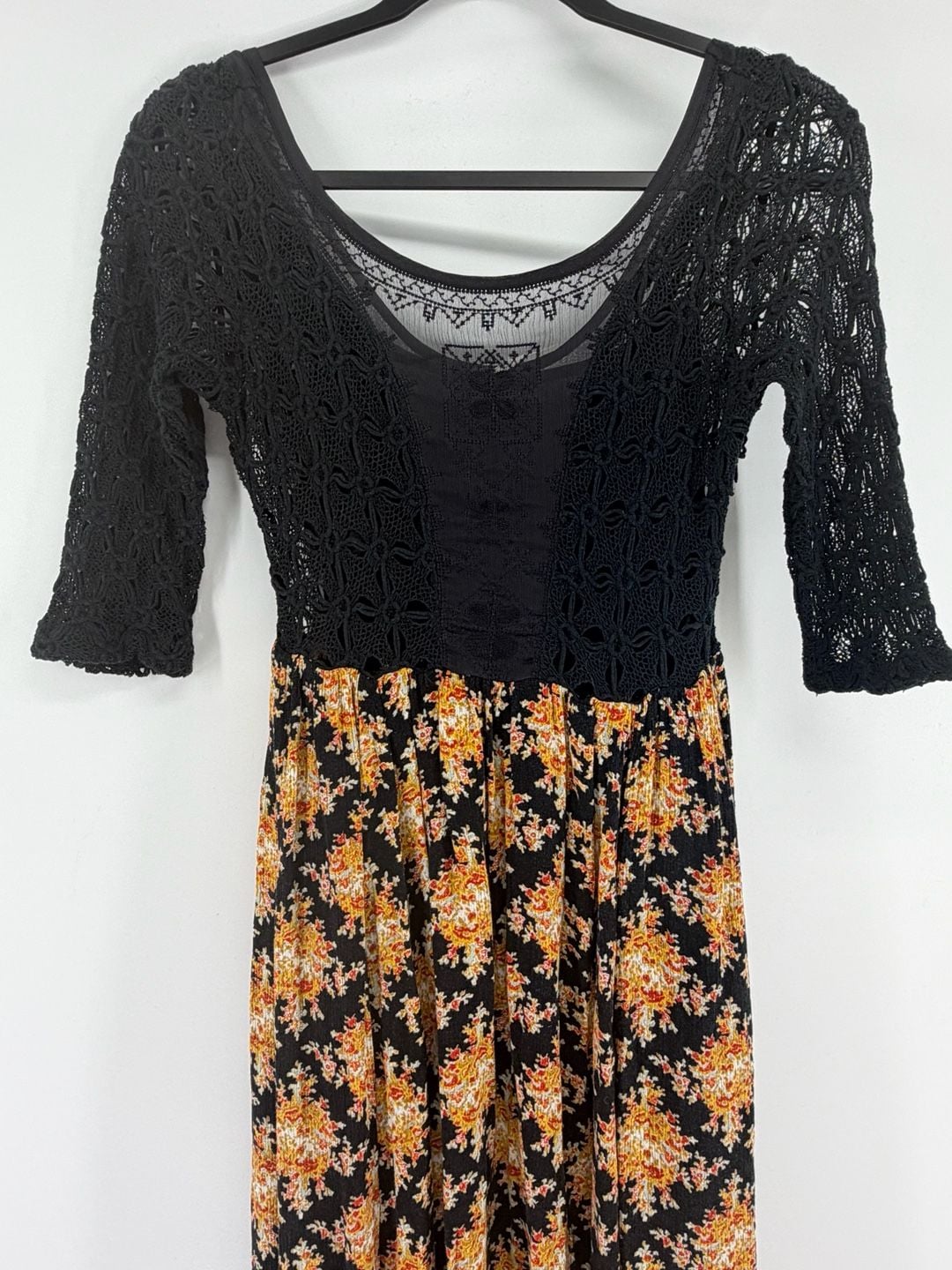 Free People Lonesome Dove Dress Size 6 Black Floral High Low Boho 4
