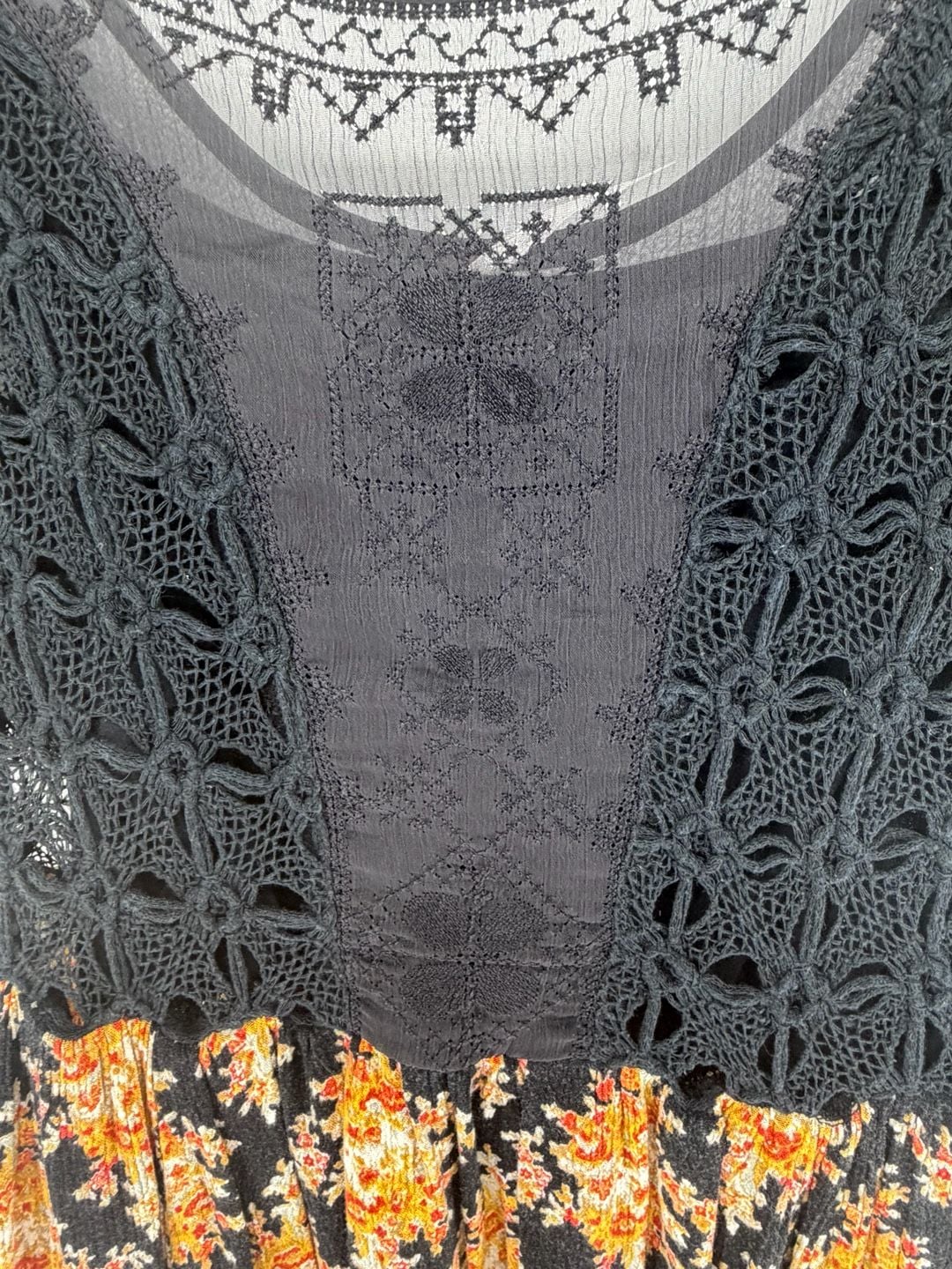 Free People Lonesome Dove Dress Size 6 Black Floral High Low Boho 5
