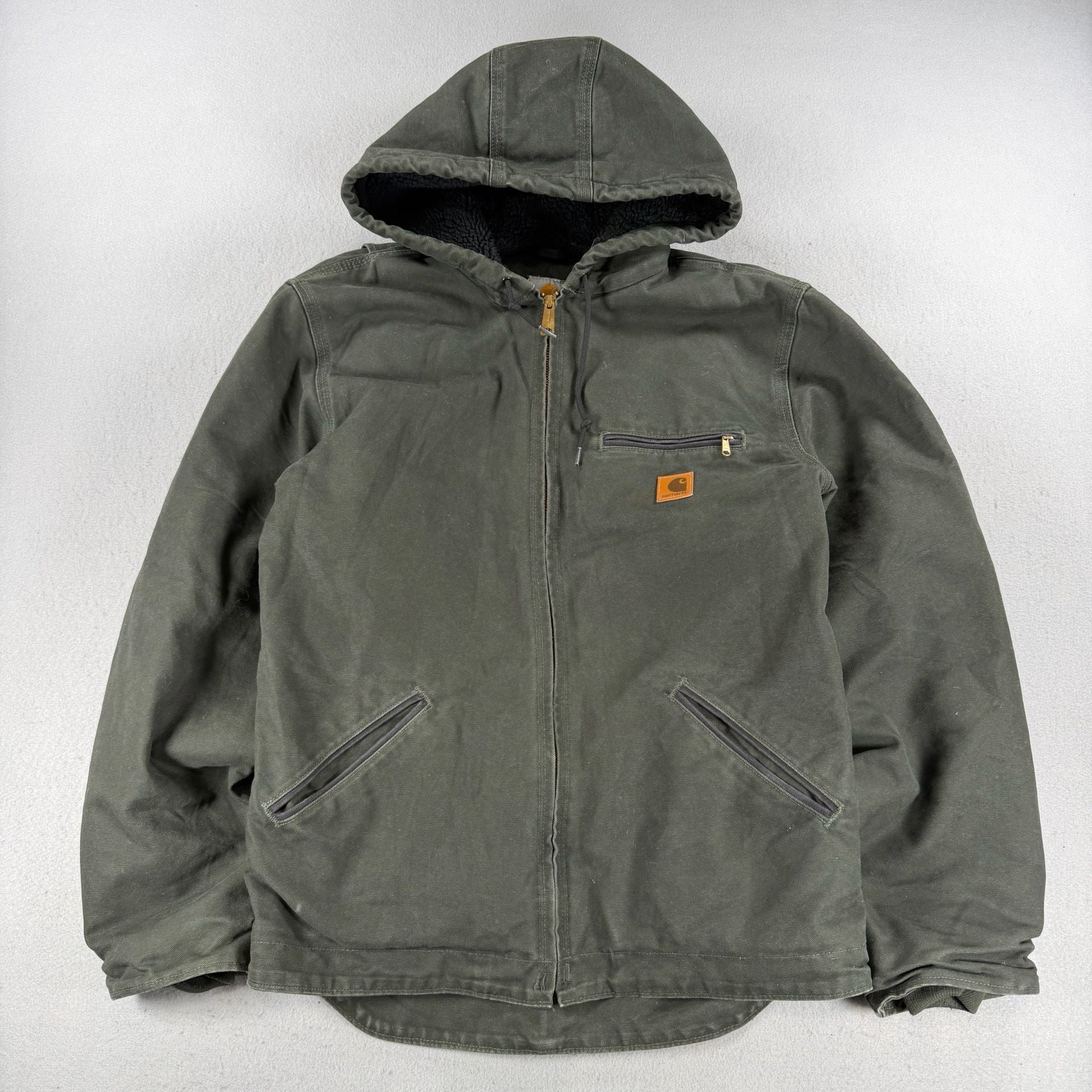 Vtg Carhartt J141 Sherpa Lined Sierra Jacket Size M Green 2