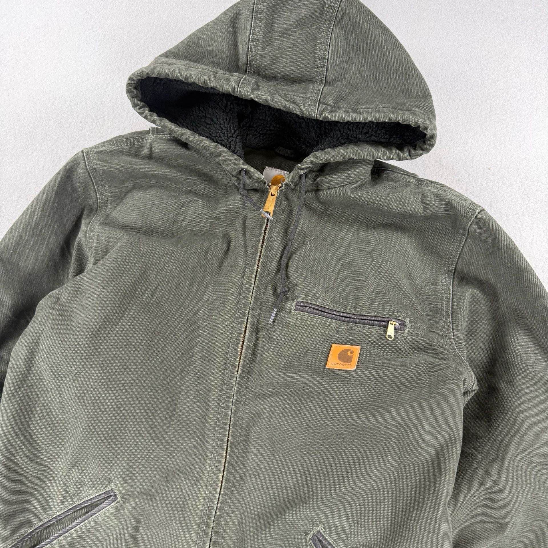 Vtg Carhartt J141 Sherpa Lined Sierra Jacket Size M Green 3
