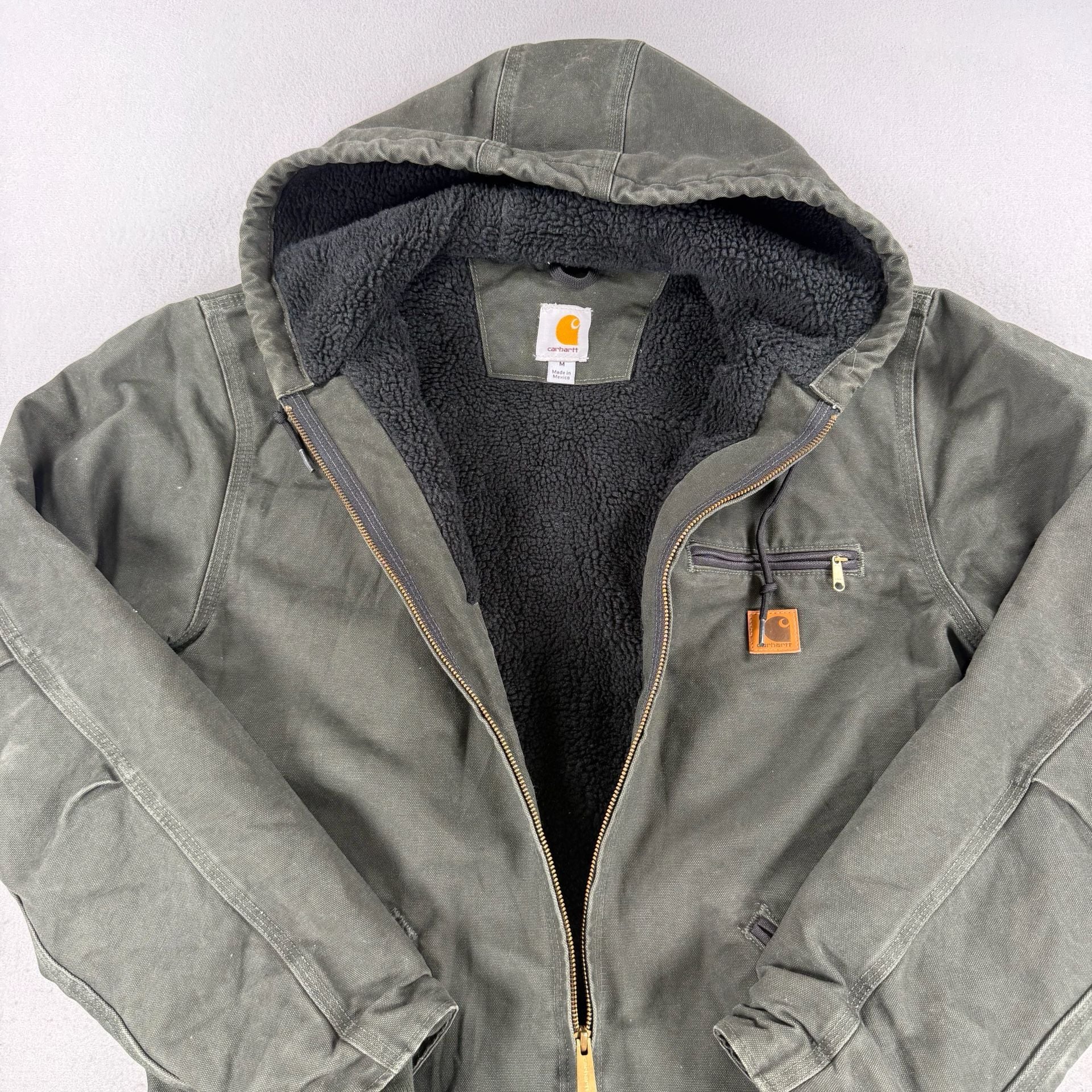 Vtg Carhartt J141 Sherpa Lined Sierra Jacket Size M Green 10