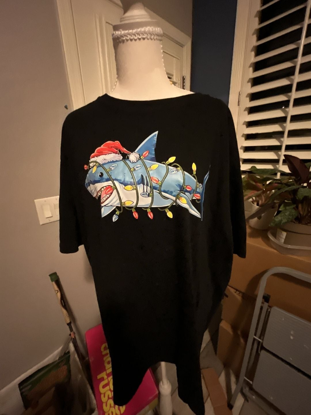 Christmas Shark Santa Hat Light T-Shirt Size 3XL 2