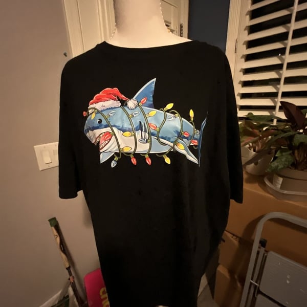 Christmas Shark Santa Hat Light T-Shirt Size 3XL