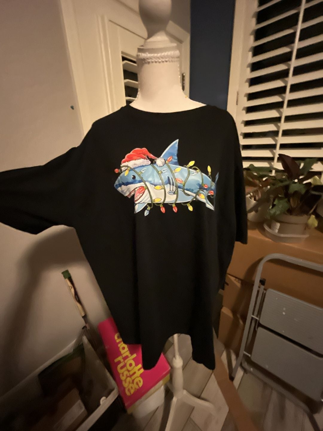 Christmas Shark Santa Hat Light T-Shirt Size 3XL 3