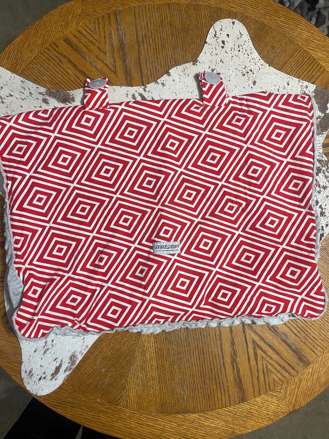 Carseat Canopy Jayden Red White Geometric Print Minky Cover 1
