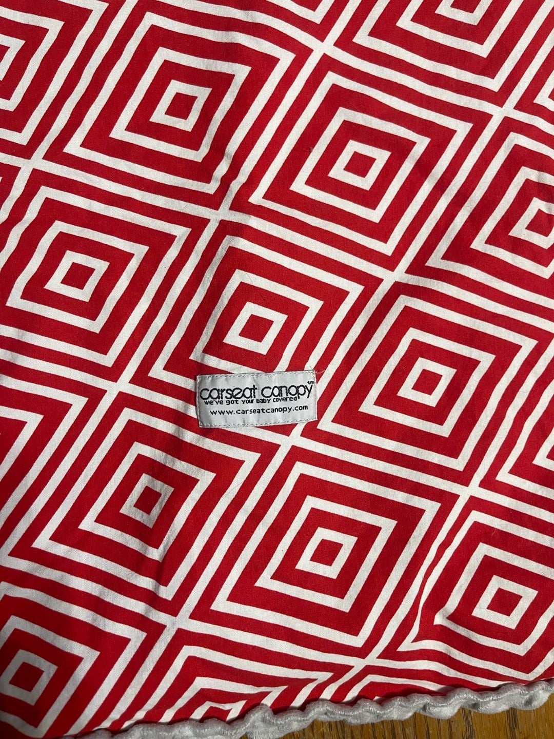 Carseat Canopy Jayden Red White Geometric Print Minky Cover 2