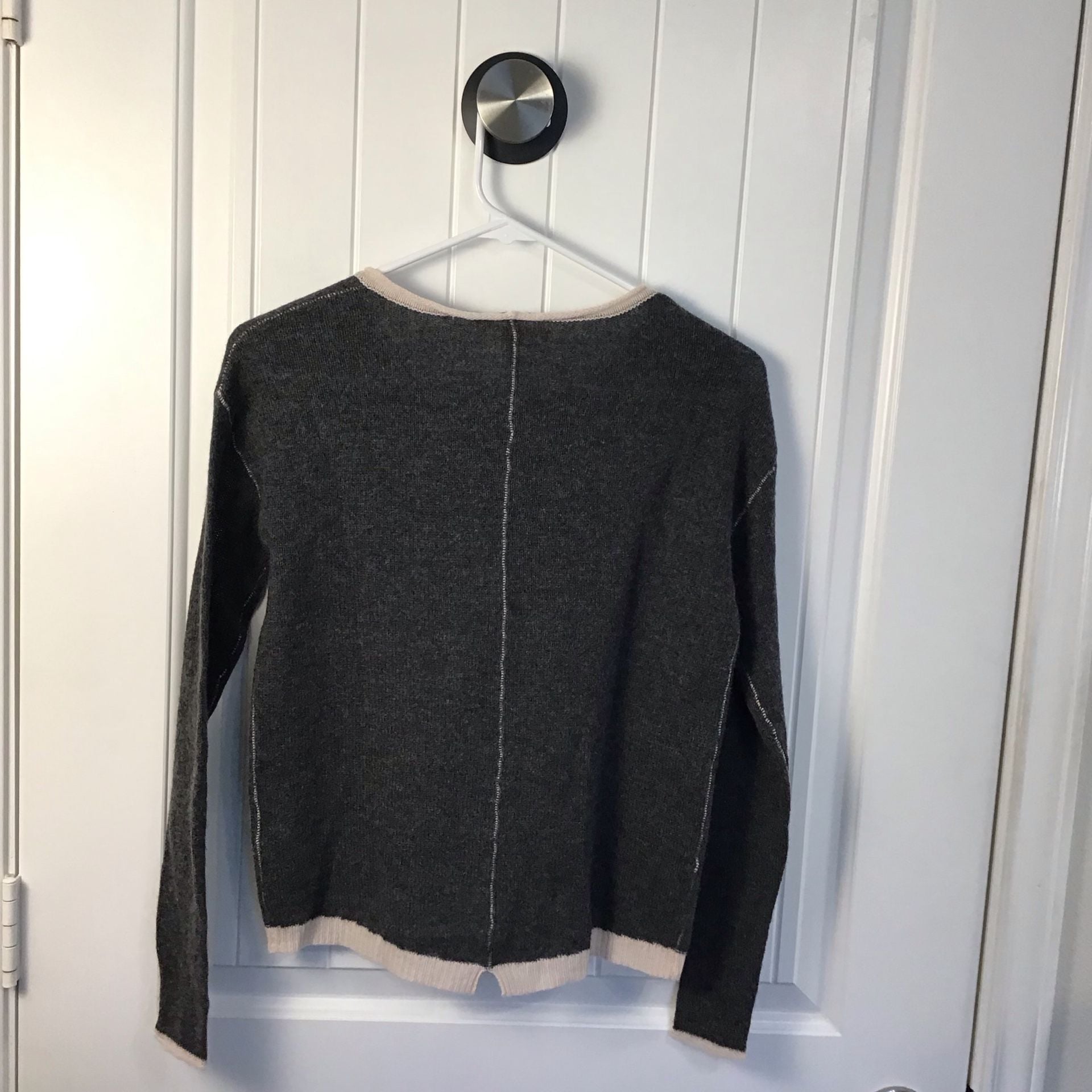 Rebecca Taylor Cashmere Sweater Gray with Cream Pink Contrast Trim XS Chic 4