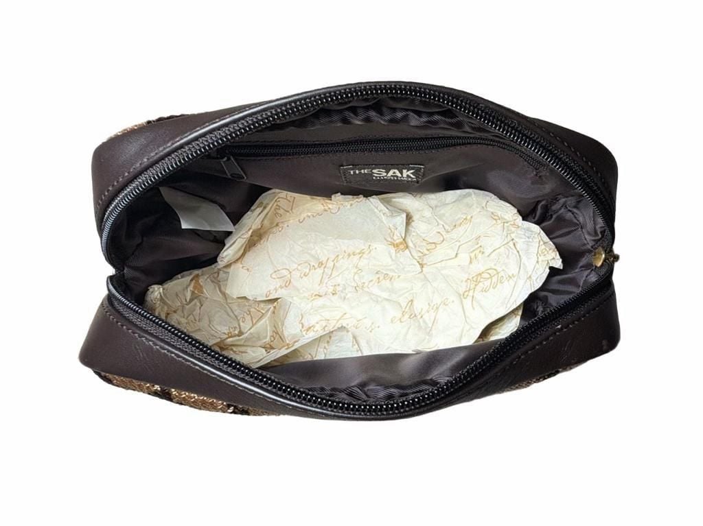 DEADSTOCK The Sak Crochet Cosmetic Bag Brown Black Checkered 4