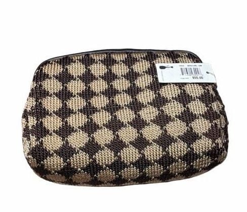 DEADSTOCK The Sak Crochet Cosmetic Bag Brown Black Checkered 5