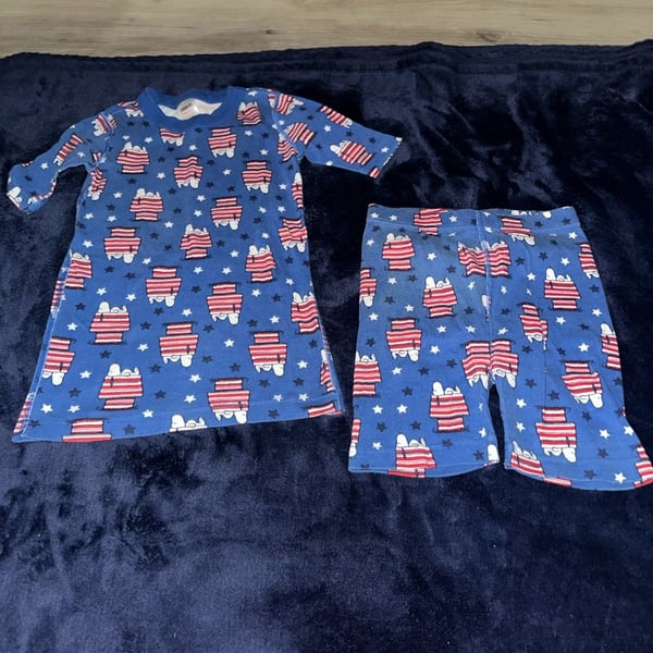 Hanna Andersson Peanuts Snoopy Pajama Set Size US 8 Blue Organic Cotton