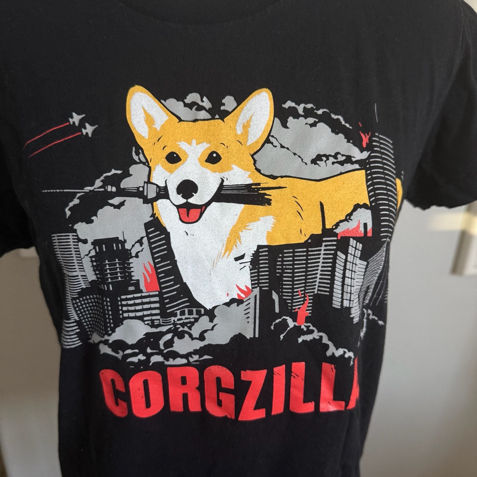 American Apparel Corgzilla Graphic T-Shirt Size XL Black 10