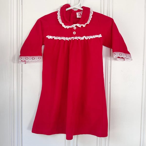 Vintage Red Baby Nightgown by The Flannel Factory, size 12M