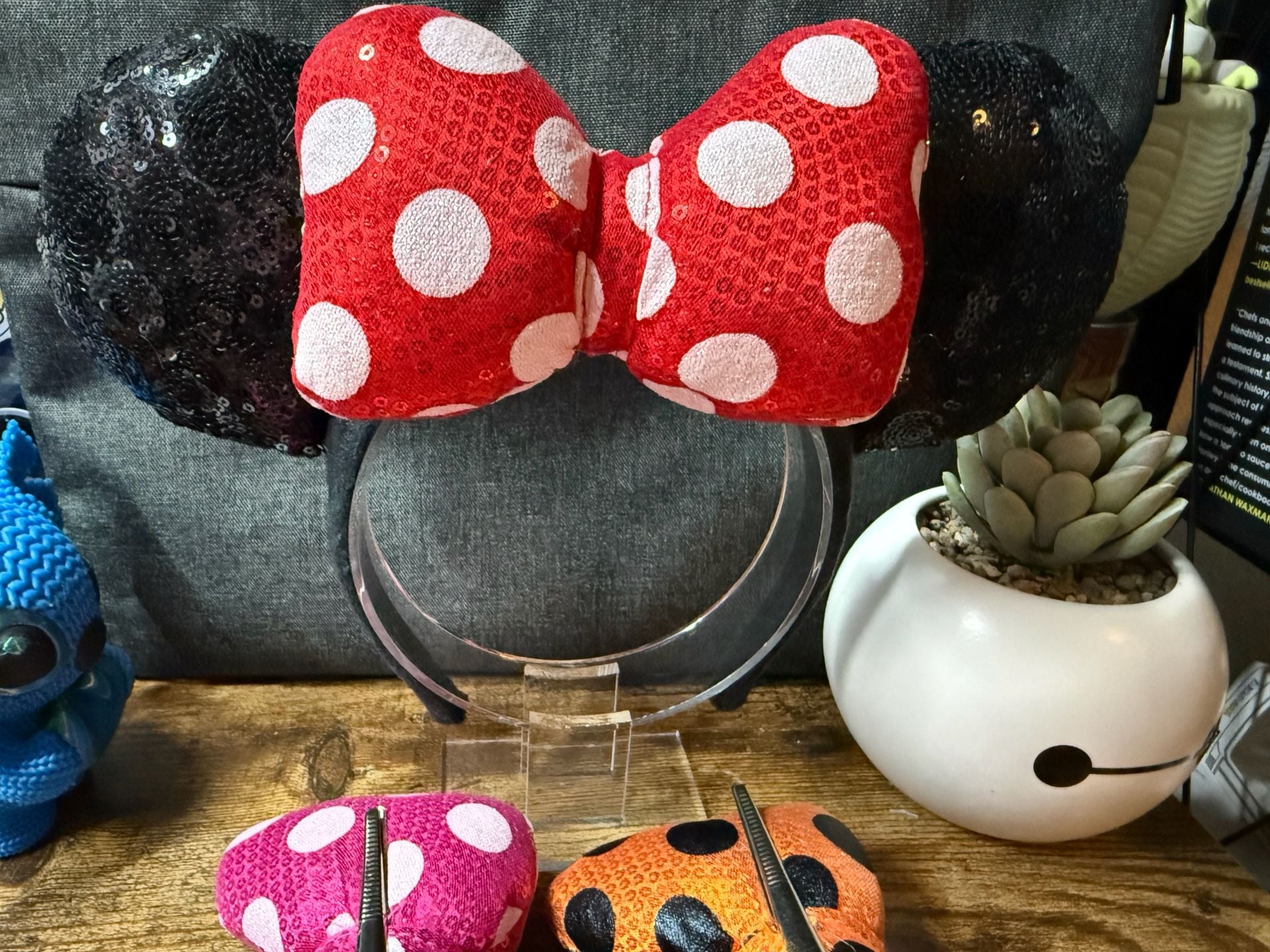 Disney Black Sequin Minnie Ears with InterchangeablePolka Dots Bows 6