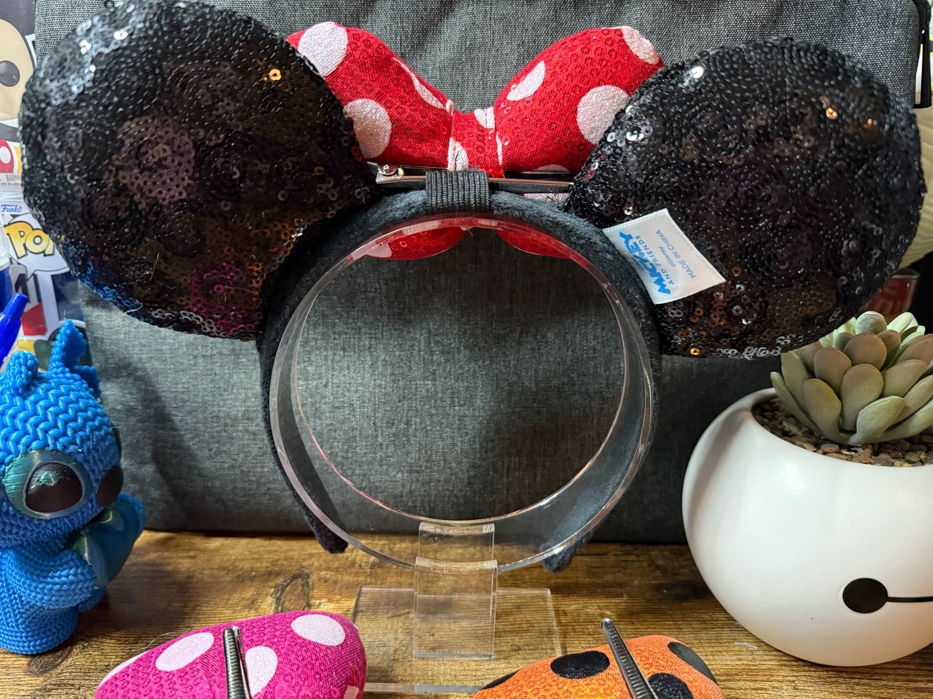 Disney Black Sequin Minnie Ears with InterchangeablePolka Dots Bows 7