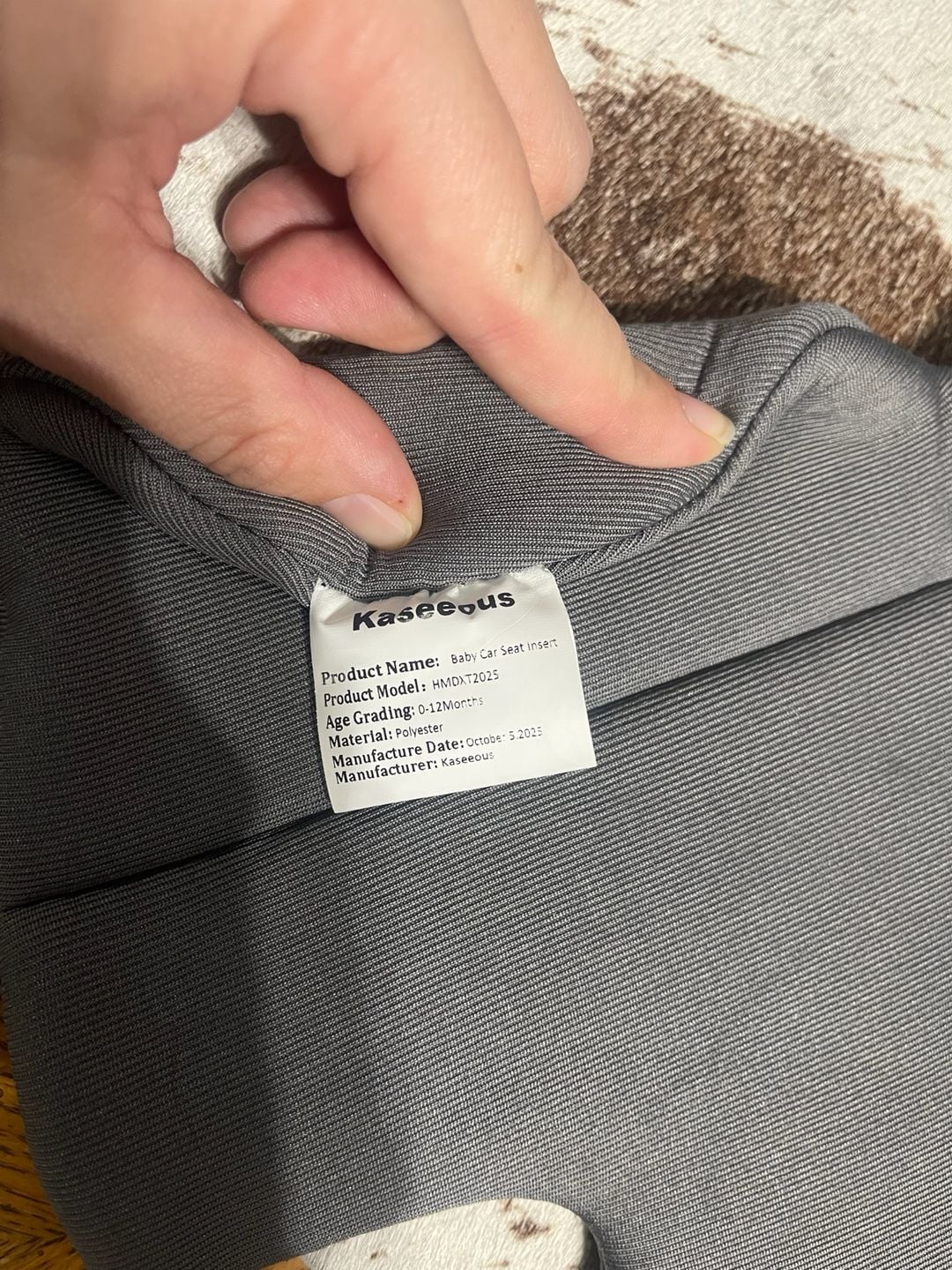Kaseeous Baby Car Seat Insert Size 0-12Months Grey Polyester Support Cushion 5
