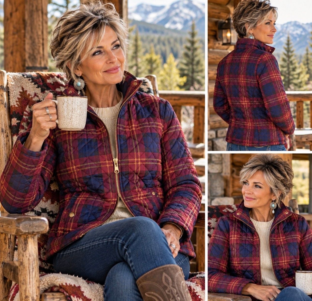 Faded Glory Women’s 1X 16W Burgundy Navy Plaid Quilted Jacket Country Western 2