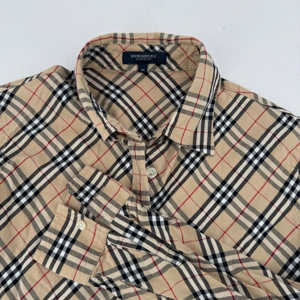 Burberry London Nova Check Long Sleeve Shirt Size M Beige Nova Check