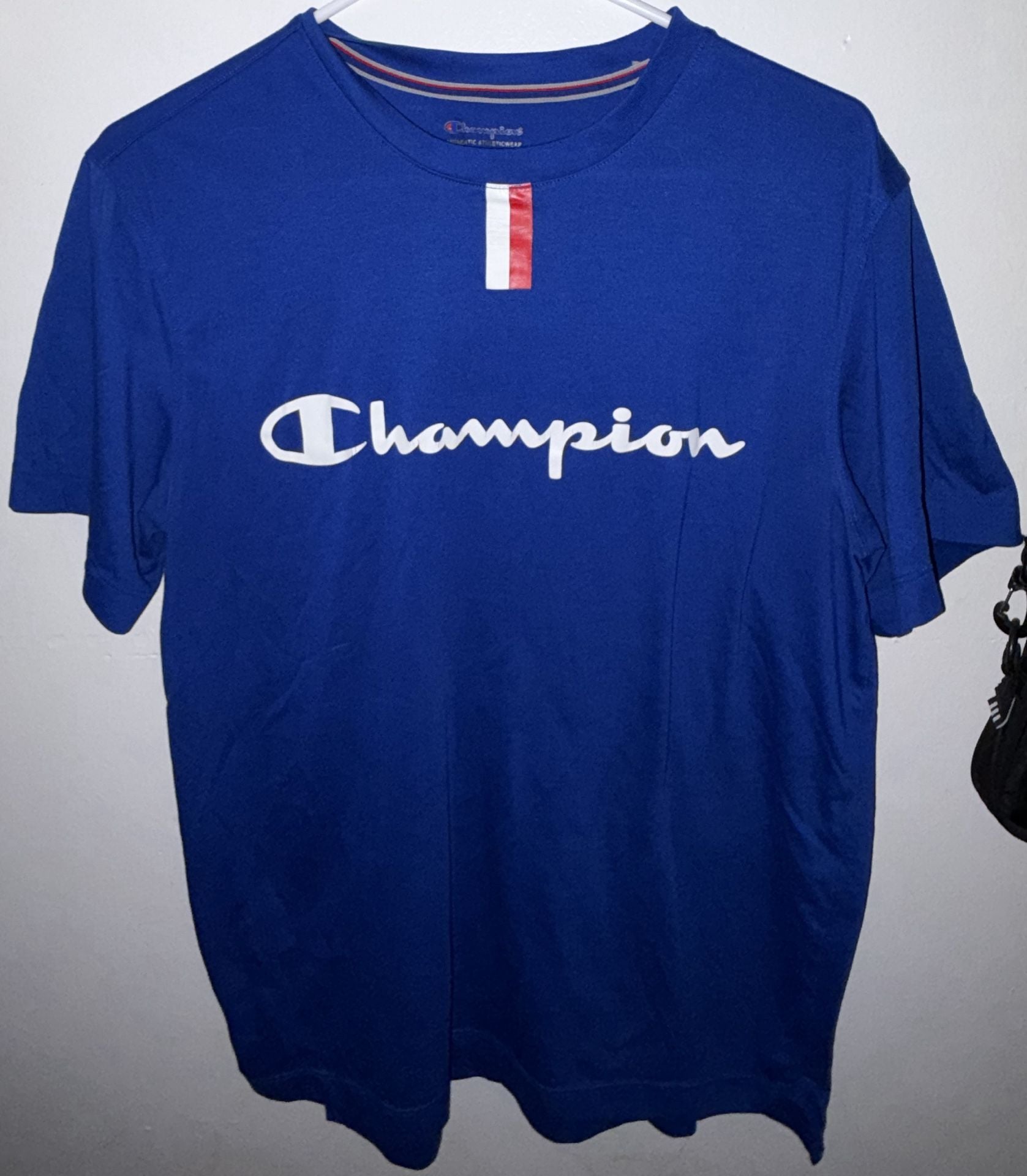 Champion T-Shirt Size M Blue Script Logo Athletic Tee 3