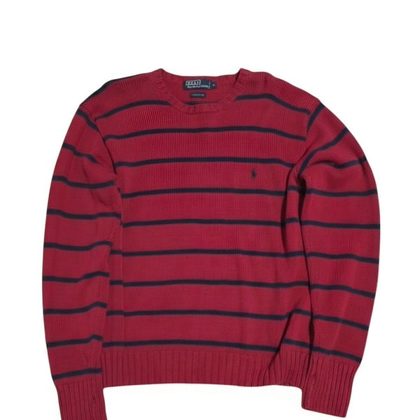 Vintage Polo Ralph Lauren Striped Cotton Sweater Size M Red Navy
