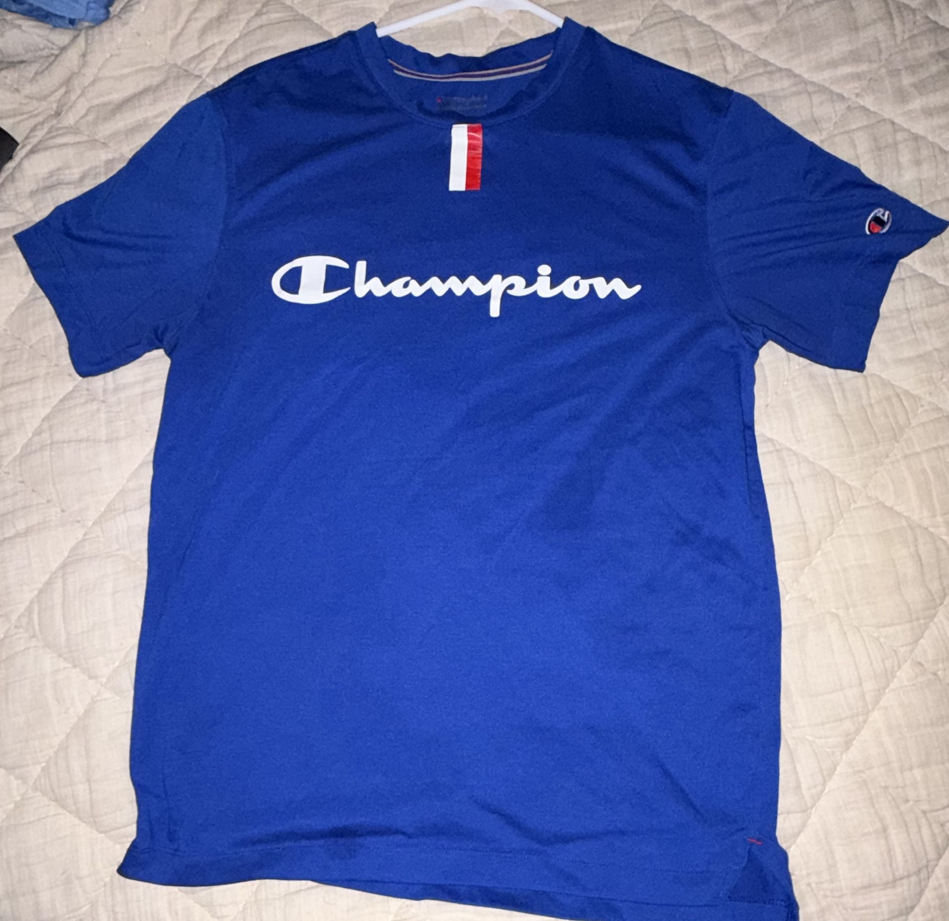 Champion T-Shirt Size M Blue Script Logo Athletic Tee 2