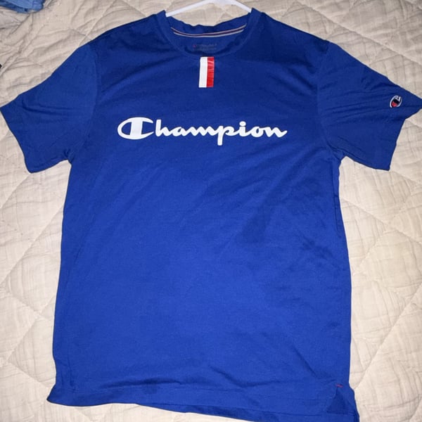 Champion T-Shirt Size M Blue Script Logo Athletic Tee