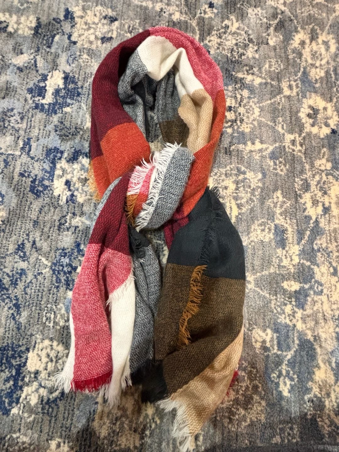 Colorblock Blanket Scarf Multicolor Fringe Winter-Autumn color wheel 1