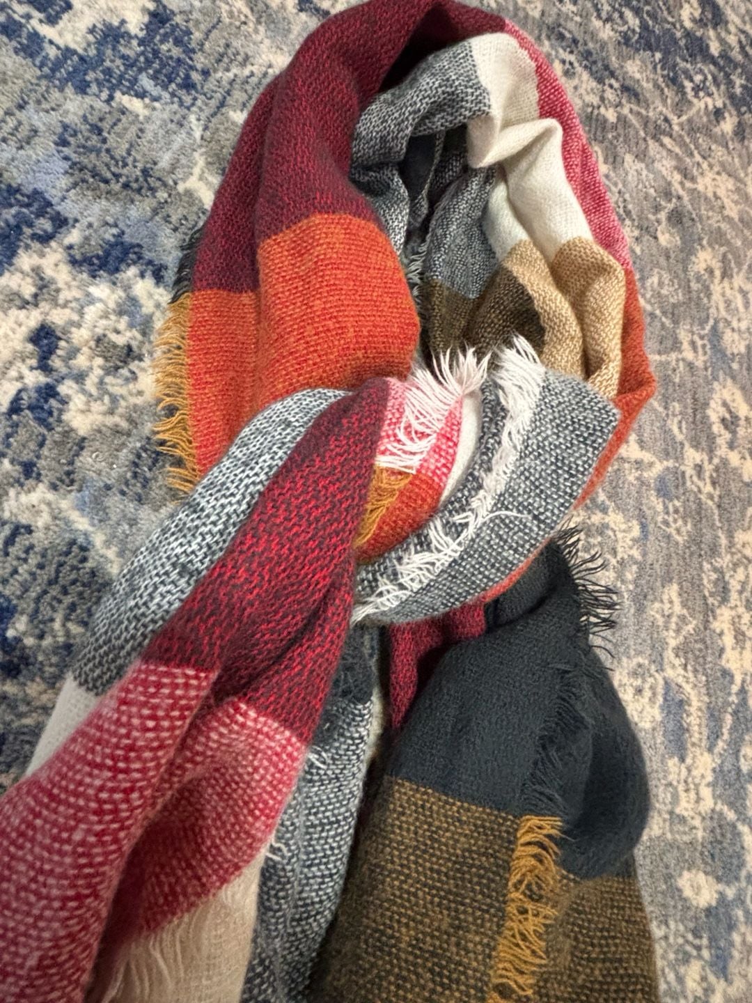Colorblock Blanket Scarf Multicolor Fringe Winter-Autumn color wheel 3
