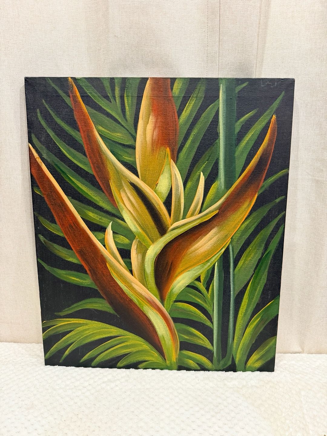 Original Tropical Bird Of Paradise Flower Canvas Painting Wall Art 1