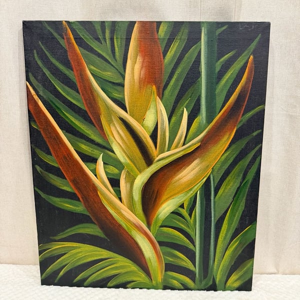 Original Tropical Bird Of Paradise Flower Canvas Painting Wall Art