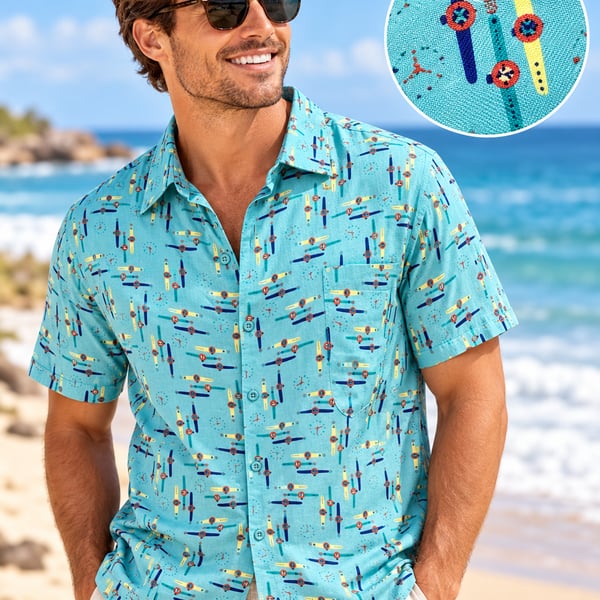 2XL Vintage Silk Watch Print Short Sleeve Button Up Shirt