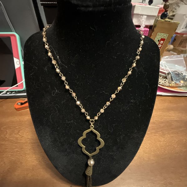 Vintage Boho Tassel Pendant Necklace Long Beaded Gold Tone