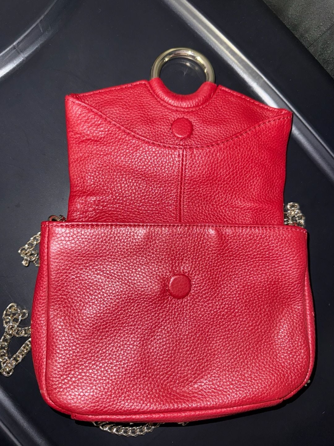 Vince Camuto Red Leather Crossbody Bag Gold Chain Ring Flap 4