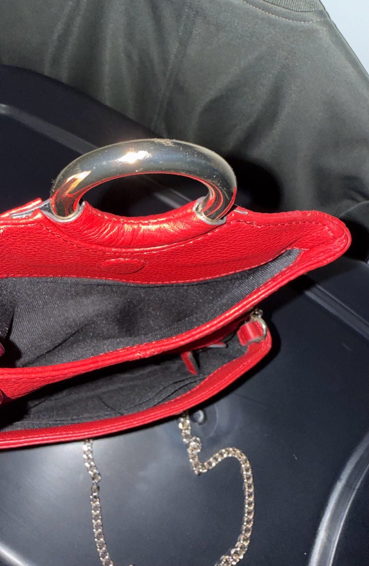 Vince Camuto Red Leather Crossbody Bag Gold Chain Ring Flap 5