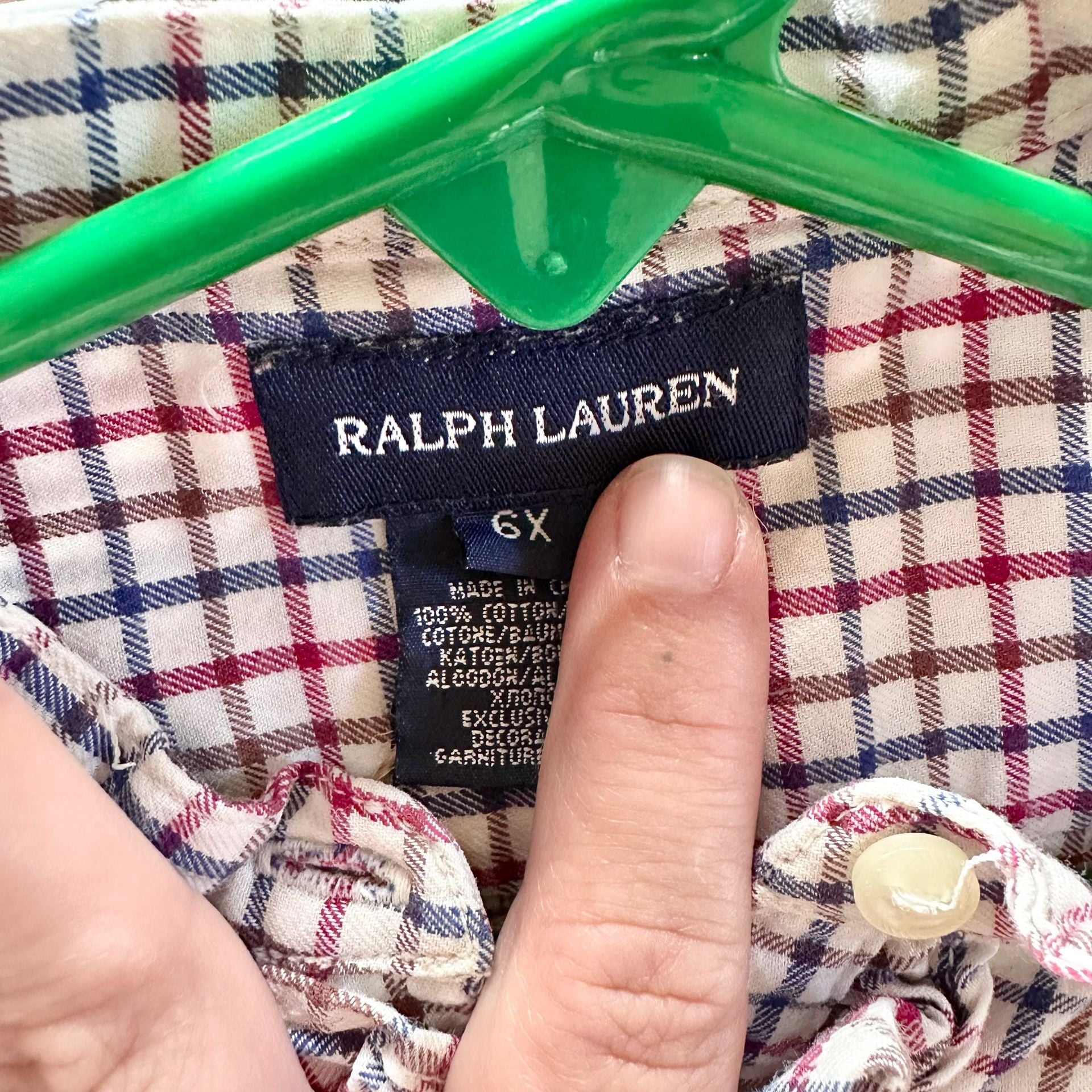 Ralph Lauren Plaid Kids Shirtdress, Size 6 Girls’ Red Blue Ruffled Collar 3