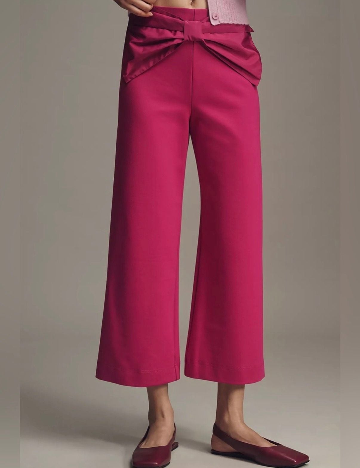 NWT Anthropologie Maeve Bow Waist Wide Leg Pants Pink - 25 Petite (P) 2