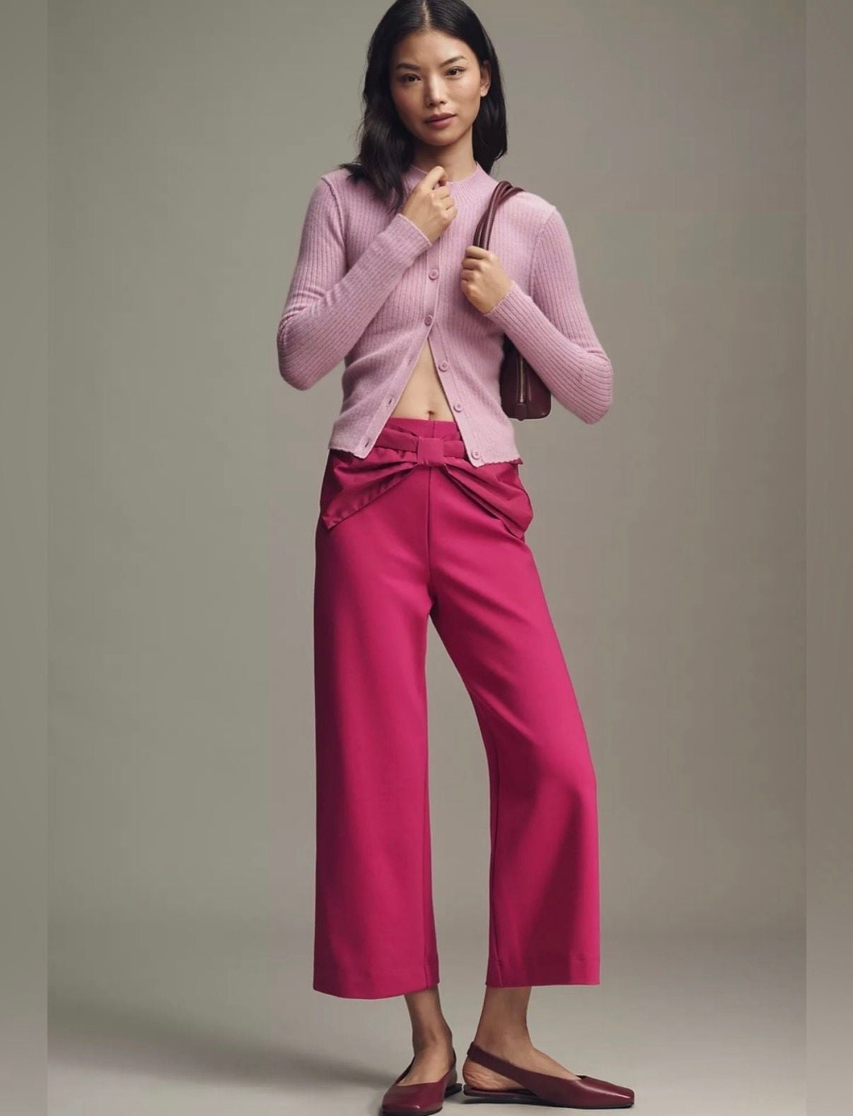 NWT Anthropologie Maeve Bow Waist Wide Leg Pants Pink - 25 Petite (P) 3