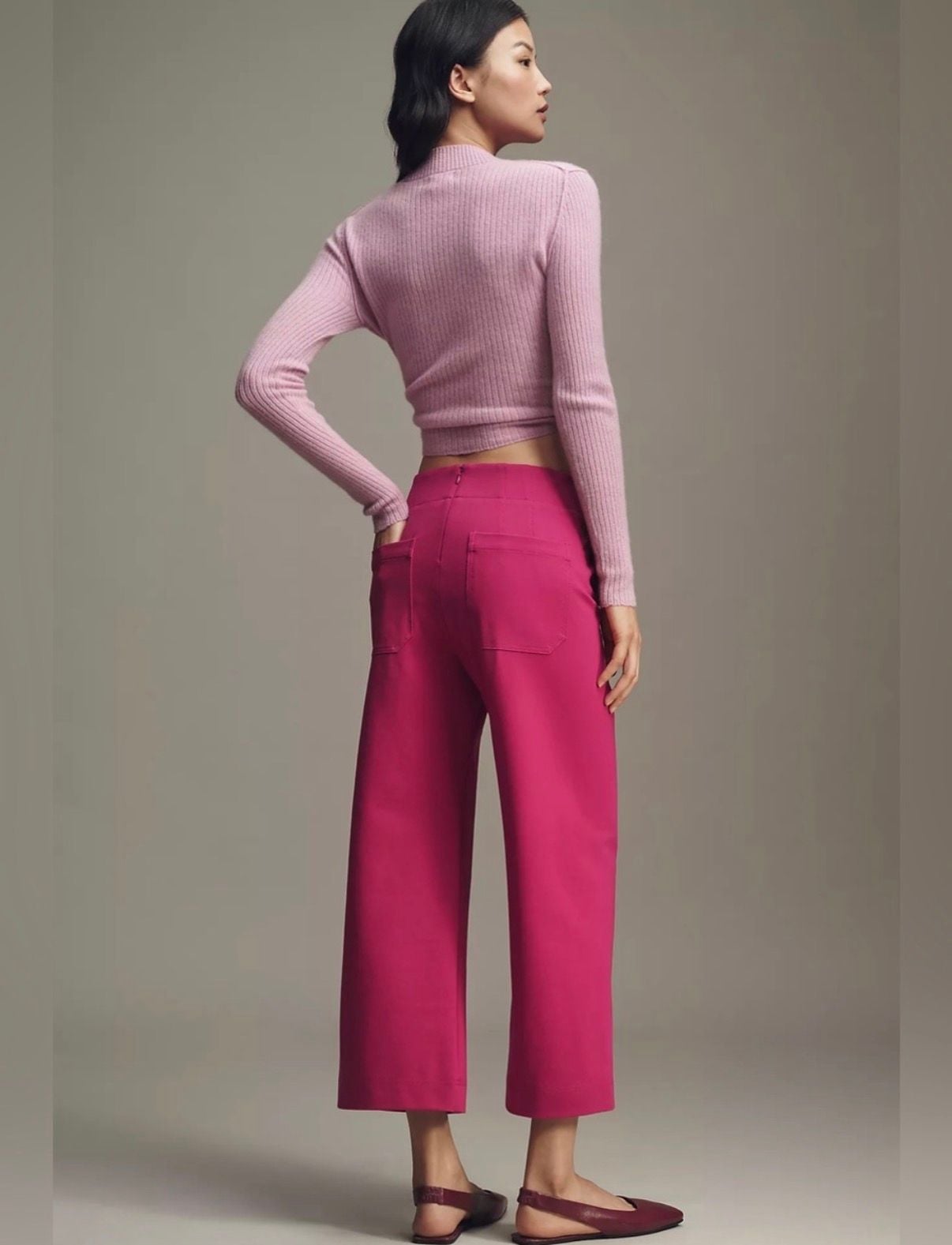 NWT Anthropologie Maeve Bow Waist Wide Leg Pants Pink - 25 Petite (P) 4