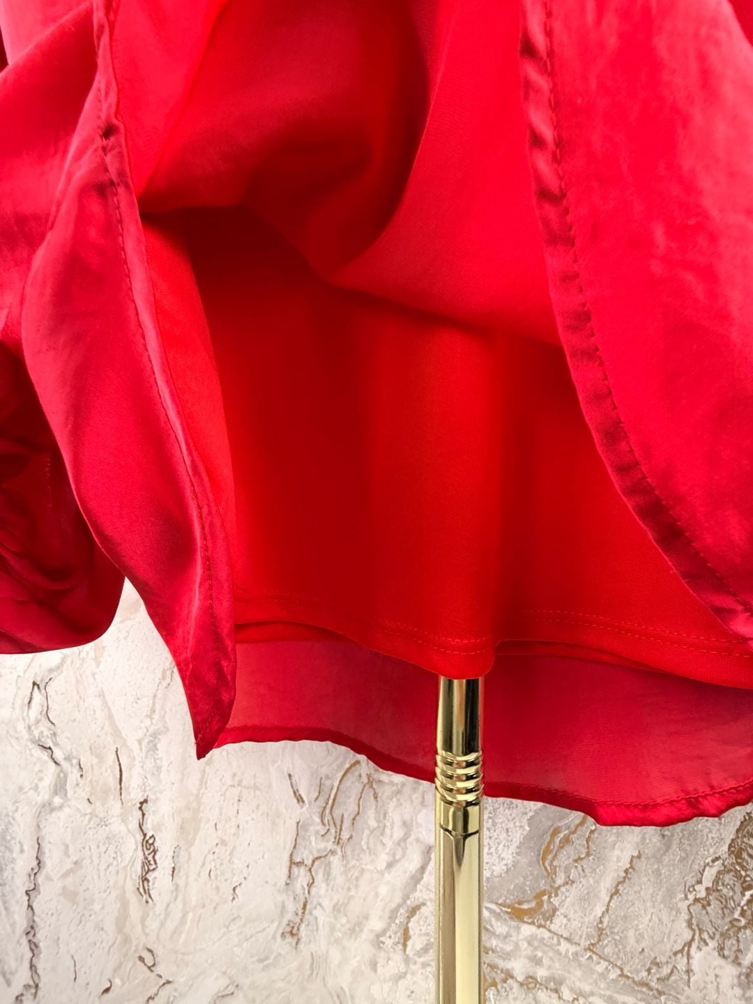 ADRIENNE V-Neck Blouse Size S Red Long Puff Sleeve Polyester 5