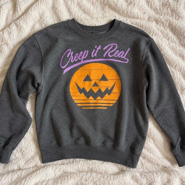 Mighty Fine Creep It Real Pumpkin Halloween Sweatshirt Size SM