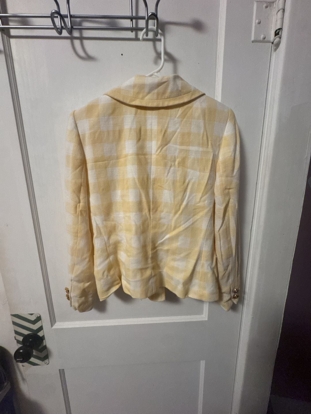 Valerie Stevens Jacket Size 4 Yellow White Gingham Double Breasted 4