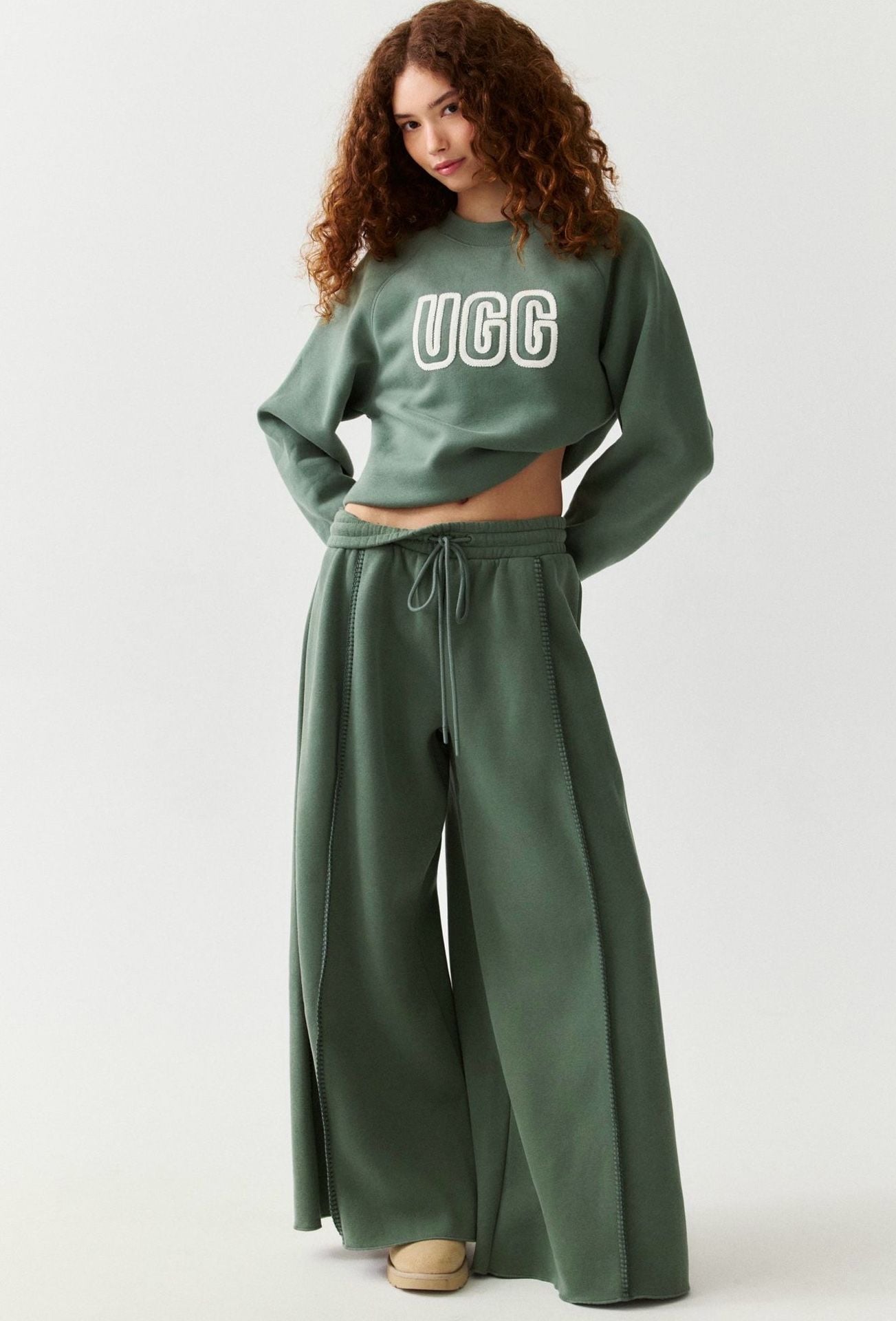 UGG Logo Crewneck Sweatshirt and Wide Leg Pant Set Green Size Medium NWT 1