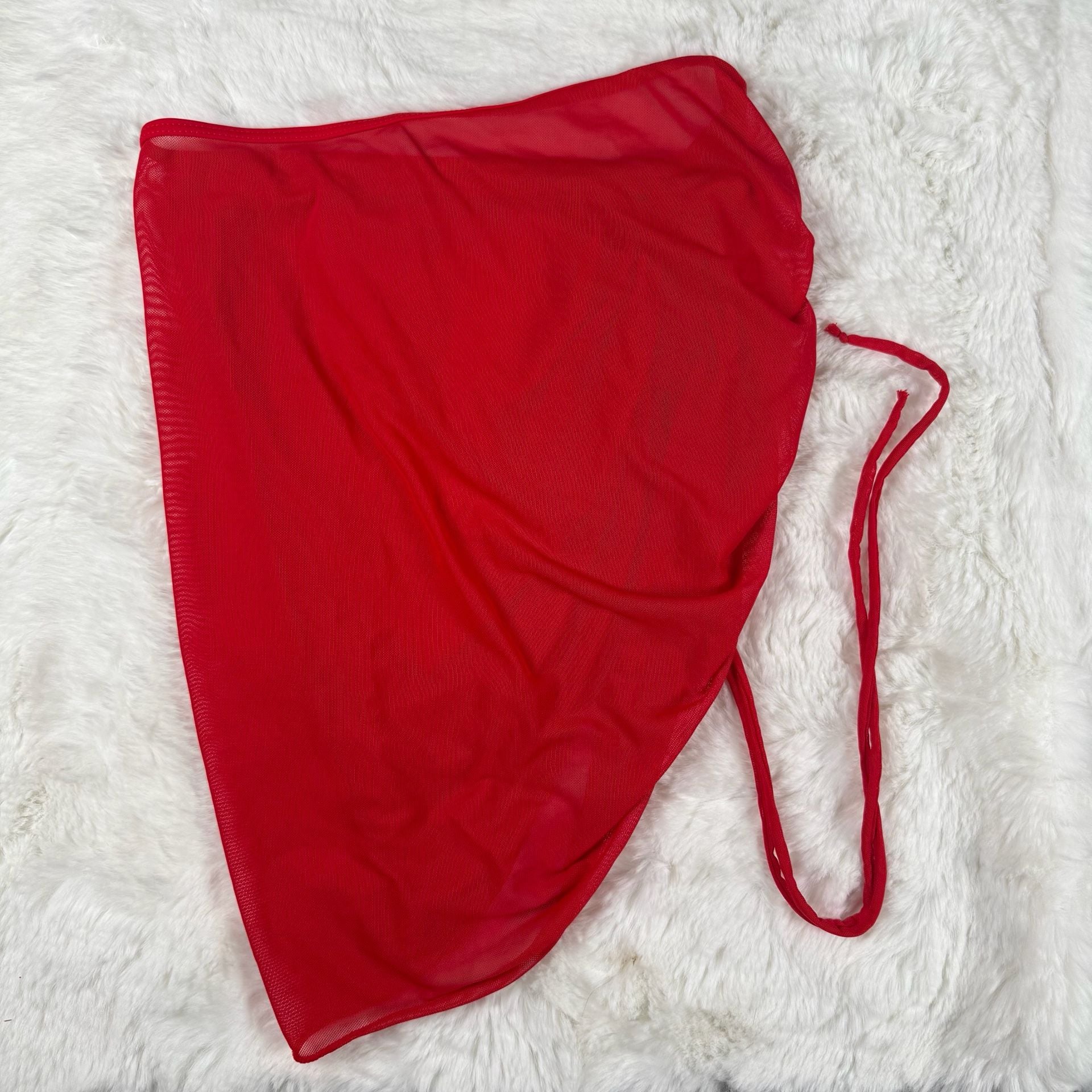Red Mesh Drawstring Ruched Skirt 5
