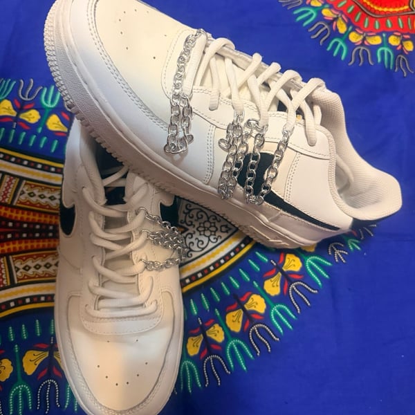 Nike Air Force 1 Shadow White Black Silver Chain Custom Sneakers